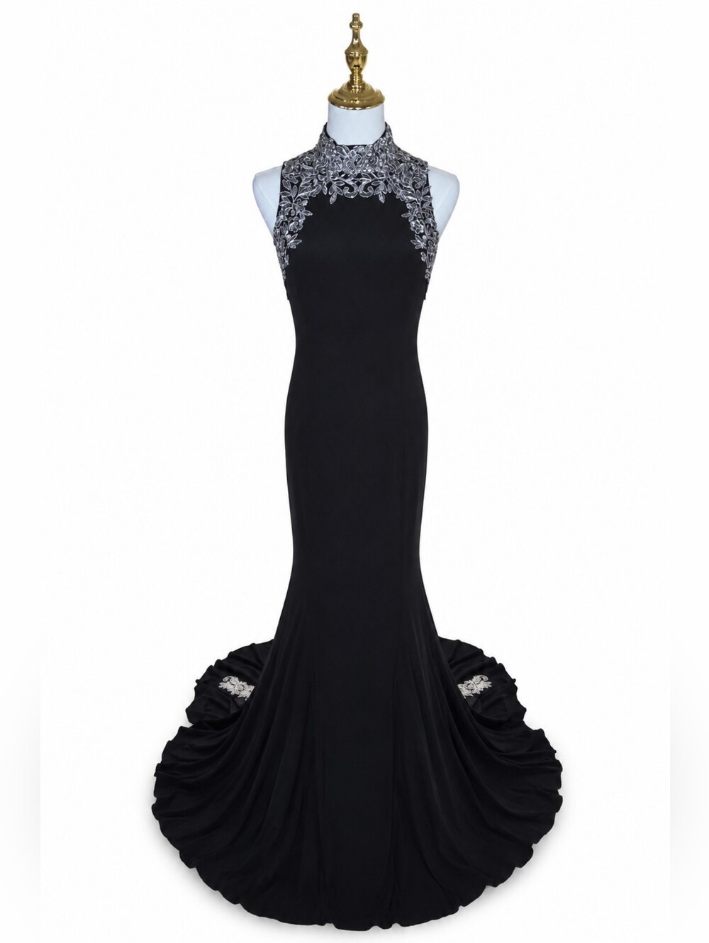 Betsy & Adam Black Silver Lace Mermaid Formal Gown - Size 4